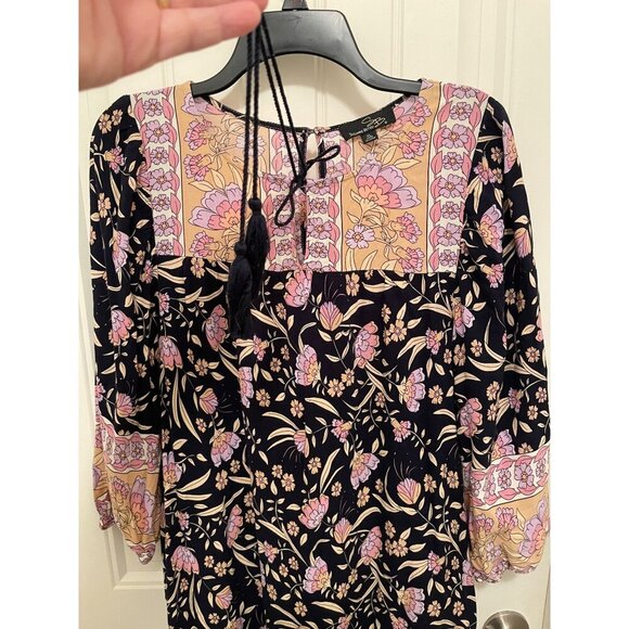 Bohemian Floral Suzanne Betro Women Dress XL Rayon Multicolor 3/4 balloon sleeve - Picture 3 of 16